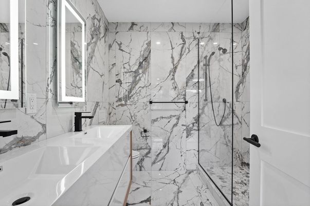 Bathroom, Glass Shower, Interior, Marble, Marble Walls
