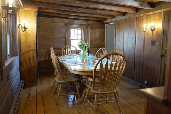 Dining room, Interior, Wooden Beams, Wood Texture Flooring, Wooden Walls