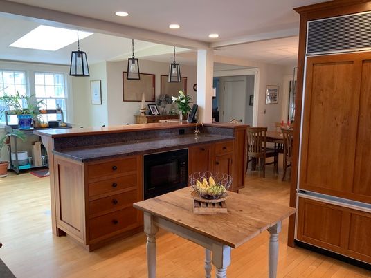 Dining room, Interior, Kitchen, Pendant Lights, Recessed Lighting, Wood Texture Flooring