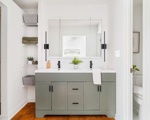 Bathroom, Dual Sink Vanities, Interior, Wood Texture Flooring
