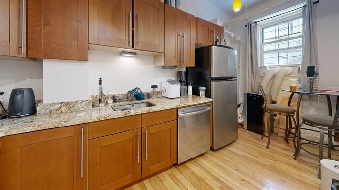 Interior, Kitchen, Stainless Steel Appliances, Wood Texture Flooring