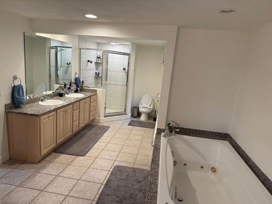 Bathroom, Dual Sink Vanities, Glass Shower, Interior, Recessed Lighting