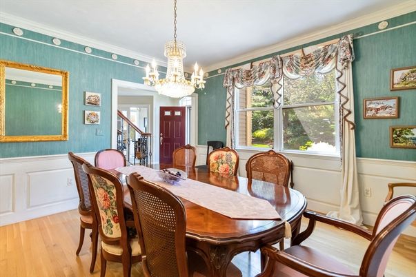 Chandelier, Dining room, Interior, Wood Texture Flooring