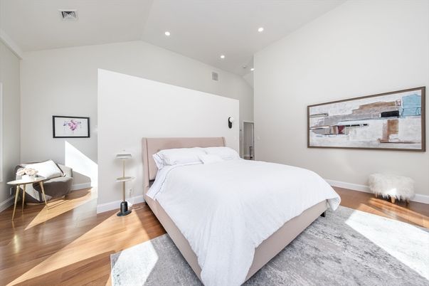 Bedroom, Interior, Recessed Lighting, Wood Texture Flooring