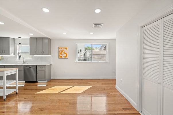 Interior, Kitchen, Pendant Lights, Recessed Lighting, Wood Texture Flooring