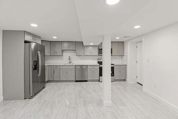 Interior, Kitchen, Marble, Recessed Lighting, Stainless Steel Appliances