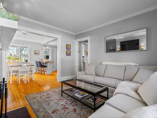 Dining room, Fireplace, Interior, Living room, Pendant Lights, Wood Texture Flooring