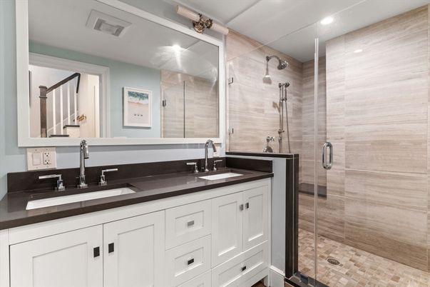 Bathroom, Dual Sink Vanities, Glass Shower, Interior, Recessed Lighting