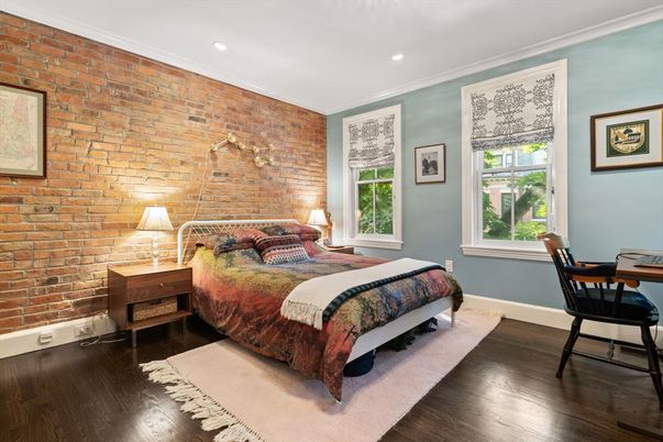 Bedroom, Interior, Recessed Lighting, Stone Walls, Wood Texture Flooring