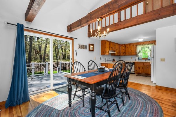 Chandelier, Dining room, Interior, Kitchen, Wooden Beams, Wood Texture Flooring
