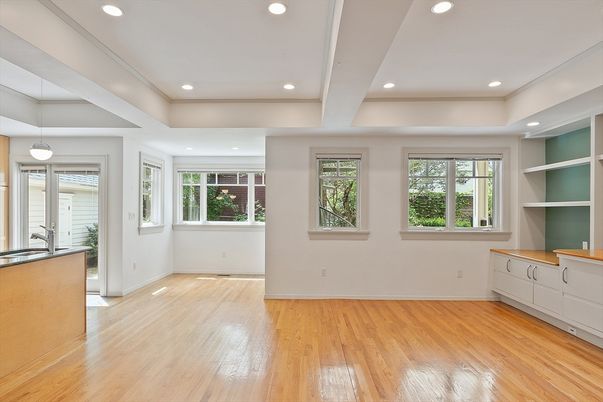 Empty room, Interior, Pendant Lights, Recessed Lighting, Wood Texture Flooring