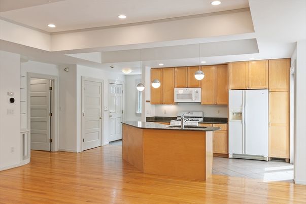 Interior, Kitchen, Pendant Lights, Recessed Lighting, Wood Texture Flooring