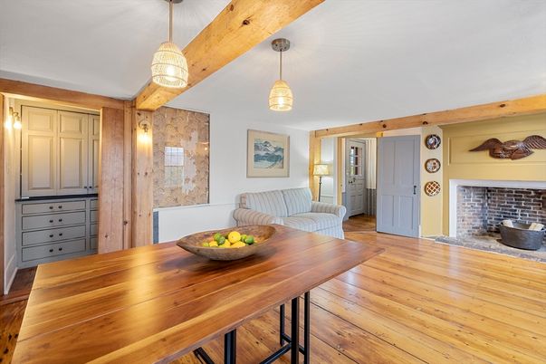 Dining room, Interior, Pendant Lights, Wood Texture Flooring