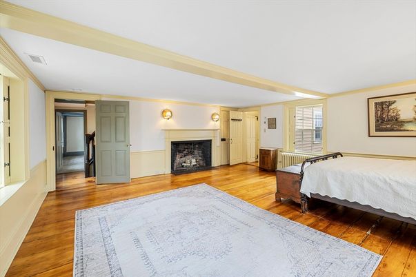 Bedroom, Fireplace, Interior, Wood Texture Flooring