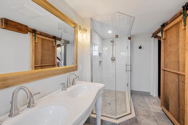 Bathroom, Dual Sink Vanities, Glass Shower, Interior, Recessed Lighting