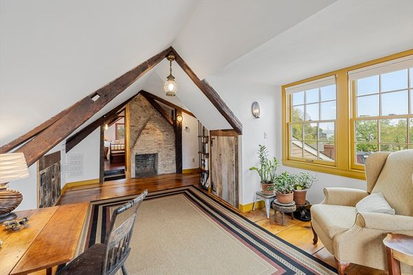 Fireplace, Interior, Pendant Lights, Stone Walls, Wooden Beams, Wood Texture Flooring