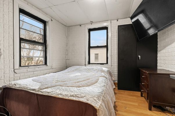 Bedroom, Interior, Stone Walls, Wood Texture Flooring