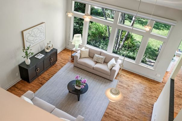 Interior, Living room, Pendant Lights, Wood Texture Flooring