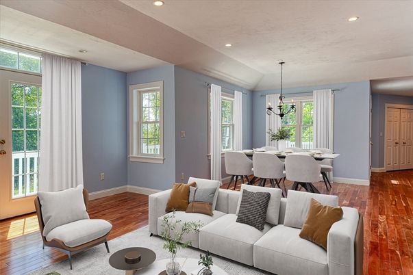 Chandelier, Dining room, Interior, Living room, Recessed Lighting, Wood Texture Flooring