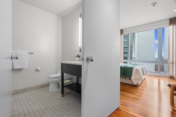 Bathroom, Interior, Recessed Lighting, Wood Texture Flooring