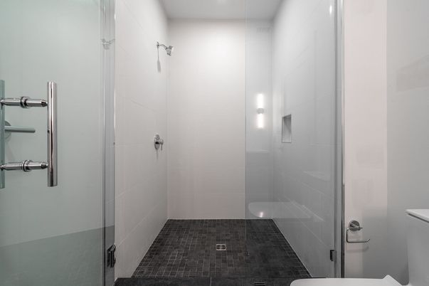 Bathroom, Glass Shower, Interior, Recessed Lighting