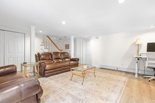 Home Office, Interior, Living room, Recessed Lighting, Wood Texture Flooring