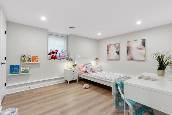 Bedroom, Interior, Recessed Lighting, Wood Texture Flooring