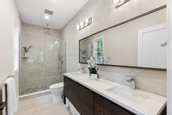 Bathroom, Dual Sink Vanities, Glass Shower, Interior, Recessed Lighting