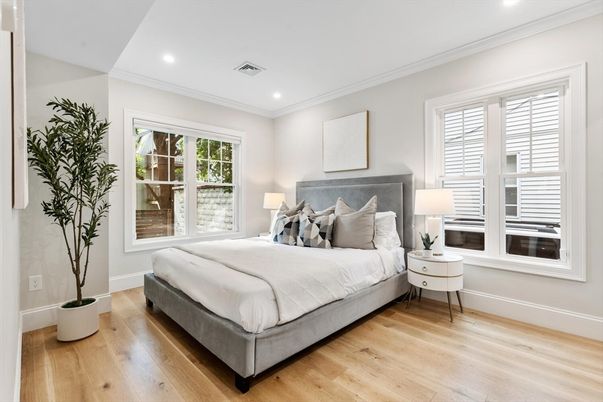 Bedroom, Interior, Recessed Lighting, Wood Texture Flooring