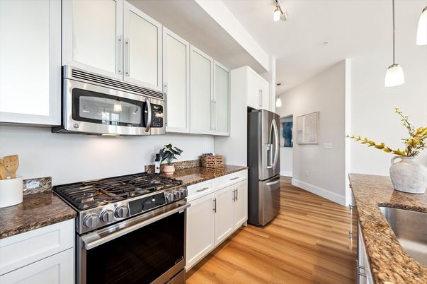 Interior, Kitchen, Pendant Lights, Stainless Steel Appliances, Wood Texture Flooring