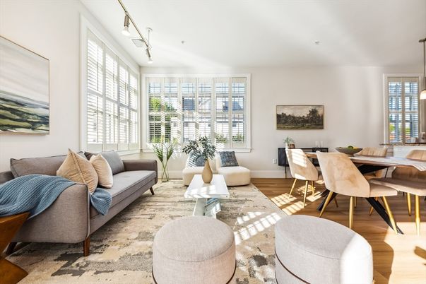 Dining room, Interior, Living room, Pendant Lights, Wood Texture Flooring