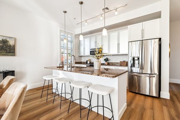 Interior, Kitchen, Pendant Lights, Stainless Steel Appliances, Wood Texture Flooring