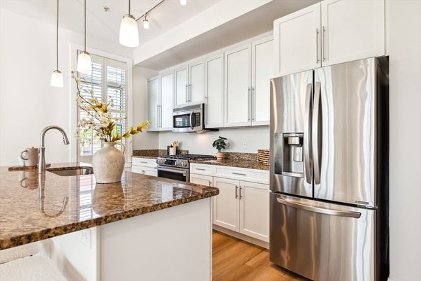 Interior, Kitchen, Pendant Lights, Stainless Steel Appliances, Wood Texture Flooring