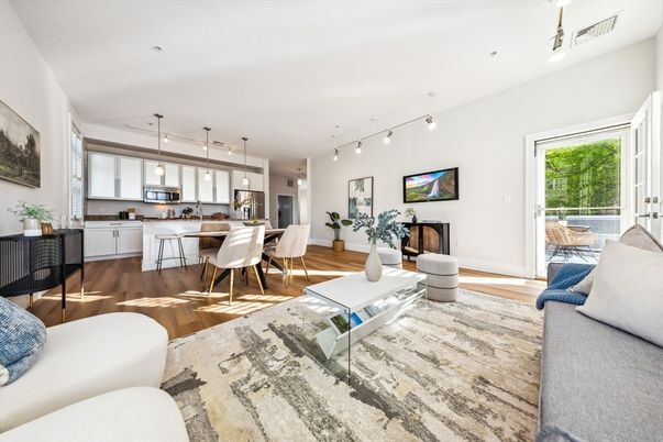 Dining room, Interior, Kitchen, Living room, Pendant Lights, Wood Texture Flooring