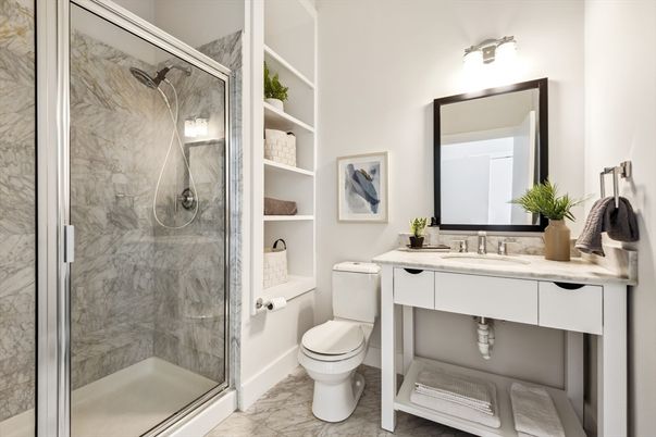 Bathroom, Glass Shower, Interior, Marble, Marble Walls