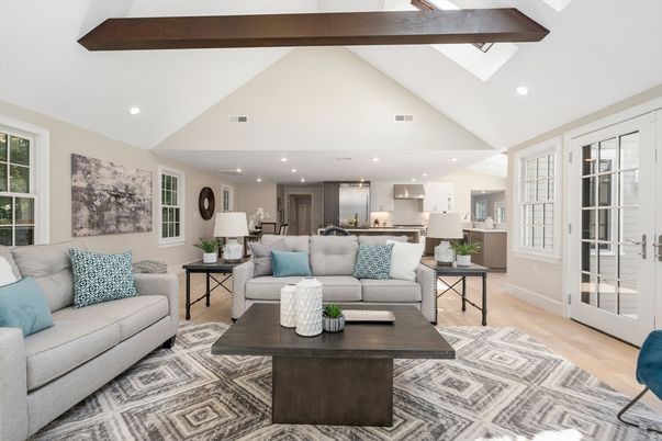 Interior, Kitchen, Living room, Recessed Lighting, Stainless Steel Appliances, Wooden Beams, Wood Texture Flooring