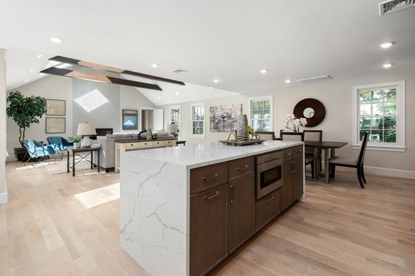 Dining room, Interior, Kitchen, Recessed Lighting, Wooden Beams, Wood Texture Flooring