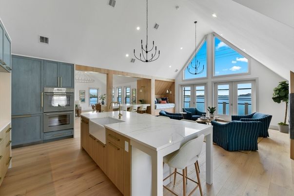 Dining room, Interior, Kitchen, Living room, Pendant Lights, Recessed Lighting, Water, Wood Texture Flooring