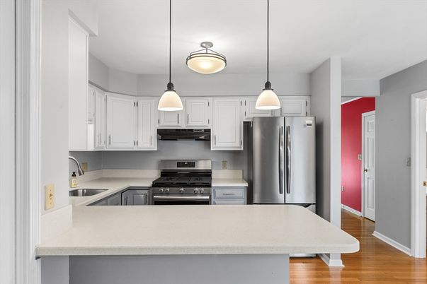 Interior, Kitchen, Pendant Lights, Stainless Steel Appliances, Wood Texture Flooring