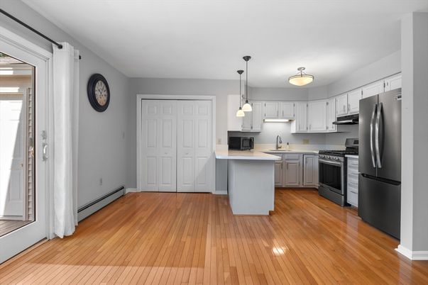 Interior, Kitchen, Pendant Lights, Stainless Steel Appliances, Wood Texture Flooring