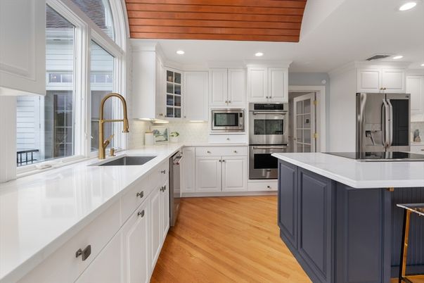 Interior, Kitchen, Recessed Lighting, Stainless Steel Appliances, Wooden Ceilings, Wood Texture Flooring
