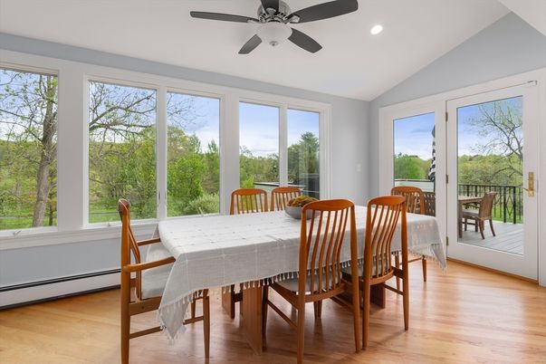 Dining room, Interior, Recessed Lighting, Wood Texture Flooring