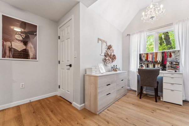 Chandelier, Home Office, Interior, Wood Texture Flooring
