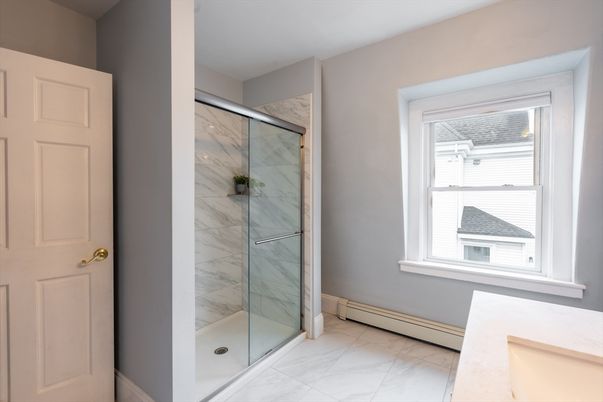 Bathroom, Glass Shower, Interior, Marble Walls