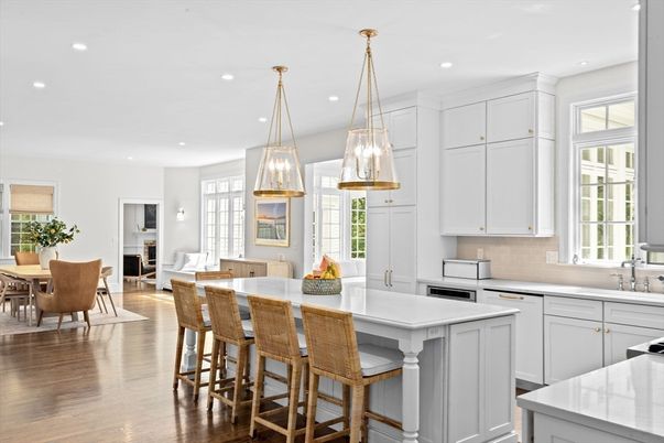Dining room, Fireplace, Interior, Kitchen, Pendant Lights, Recessed Lighting, Stainless Steel Appliances, Wood Texture Flooring