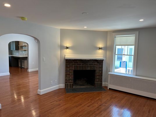 Fireplace, Interior, Recessed Lighting, Wood Texture Flooring