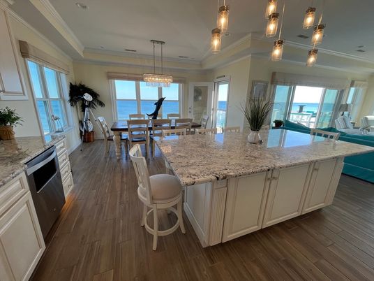 Chandelier, Dining room, Interior, Pendant Lights, Recessed Lighting, Water, Wood Texture Flooring