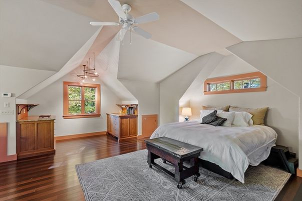 Bedroom, Interior, Pendant Lights, Wood Texture Flooring
