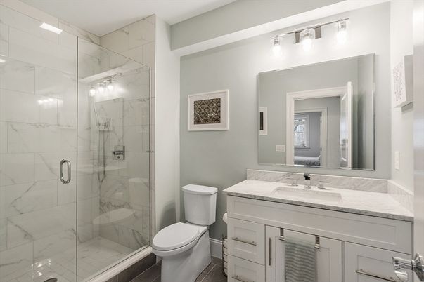 Bathroom, Glass Shower, Interior, Marble Walls