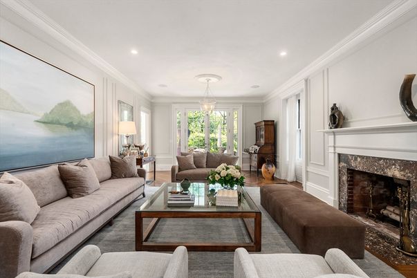Fireplace, Interior, Living room, Pendant Lights, Recessed Lighting, Wood Texture Flooring